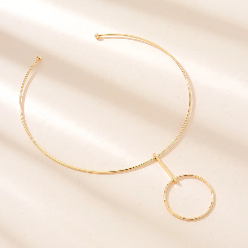JShine Minimalist Big Circle Pendant Choker Necklace