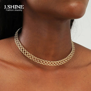 JShine Minimalist Copper Hollowed Out CHOKER Torques Necklace
