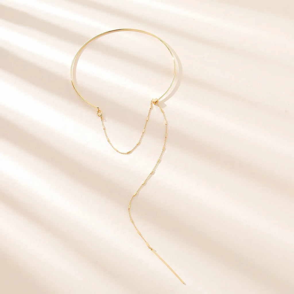 JShine Copper Metal Cuff Choker Necklace Long Chain Bar Pendant Torques