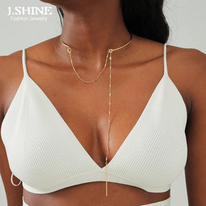 JShine Copper Metal Cuff Choker Necklace Long Chain Bar Pendant Torques