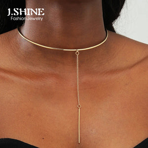 JShine Copper Metal Choker Necklace Bar Pendant Short Adjustable Torques Collar