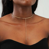 JShine Copper Metal Choker Necklace Bar Pendant Short Adjustable Torques Collar