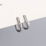 Geometric Earrings S925 Silver Oval CZ Paved Hoop Earrings