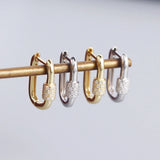 Geometric Earrings S925 Silver Oval CZ Paved Hoop Earrings