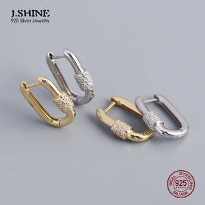 Geometric Earrings S925 Silver Oval CZ Paved Hoop Earrings