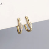 Geometric Earrings S925 Silver Oval CZ Paved Hoop Earrings