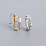 Geometric Earrings S925 Silver Oval CZ Paved Hoop Earrings