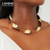 JShine Glossy Metal Twisted Torques Necklace Exaggerated Open Cuff CHOKER