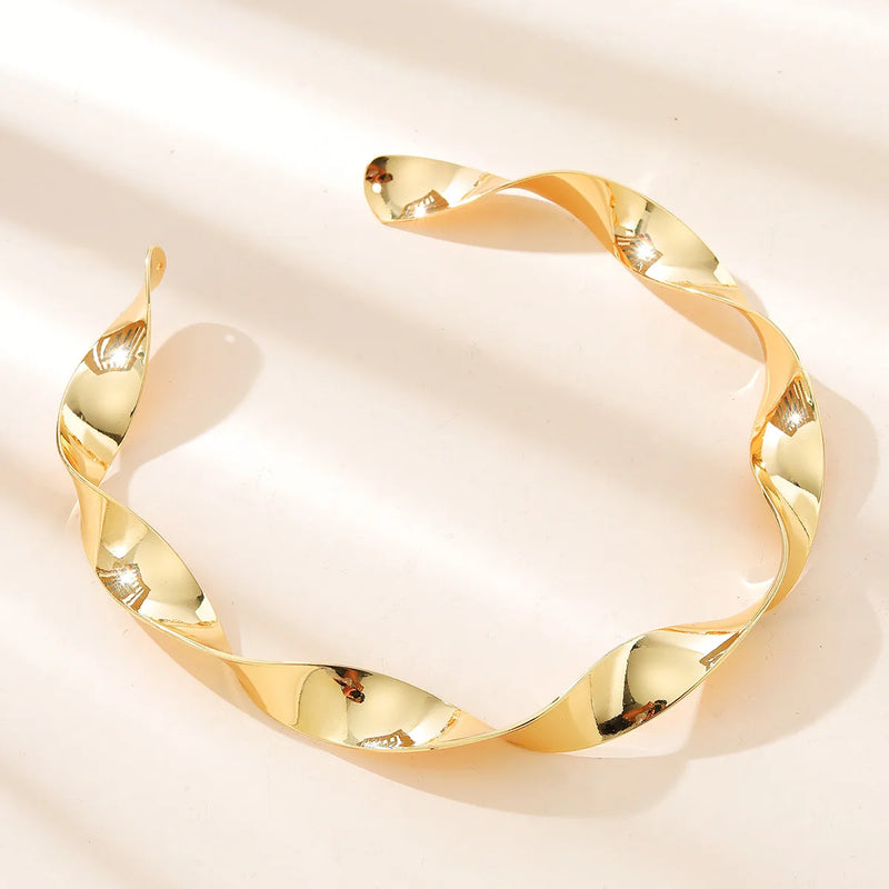 JShine Glossy Metal Twisted Torques Necklace Exaggerated Open Cuff CHOKER