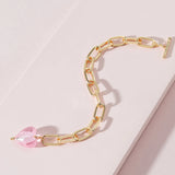 JShine Heart Charm Crystal Bracelet Pink Pendant Thick Chain Hand Jewelry