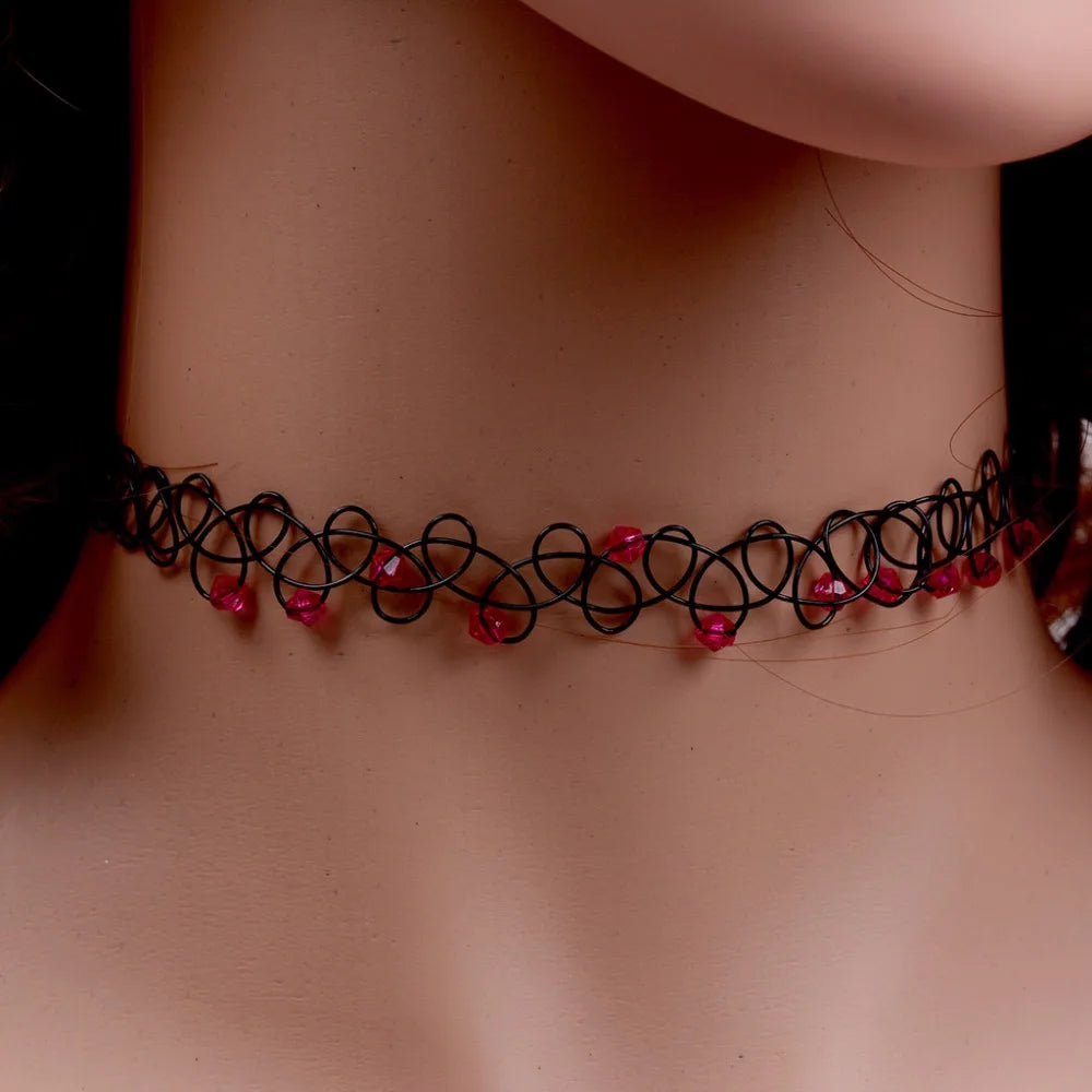 Vintage Stretch Tattoo Choker Necklaces Gothic Crystal Bea Necklace