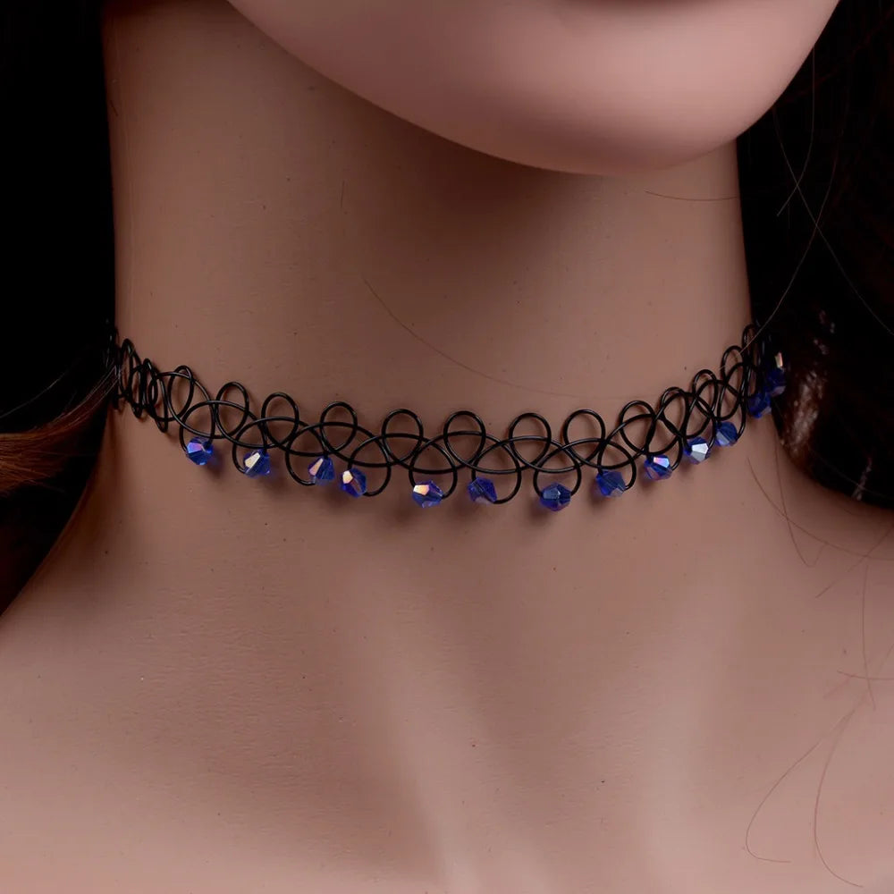 Vintage Stretch Tattoo Choker Necklaces Gothic Crystal Bea Necklace