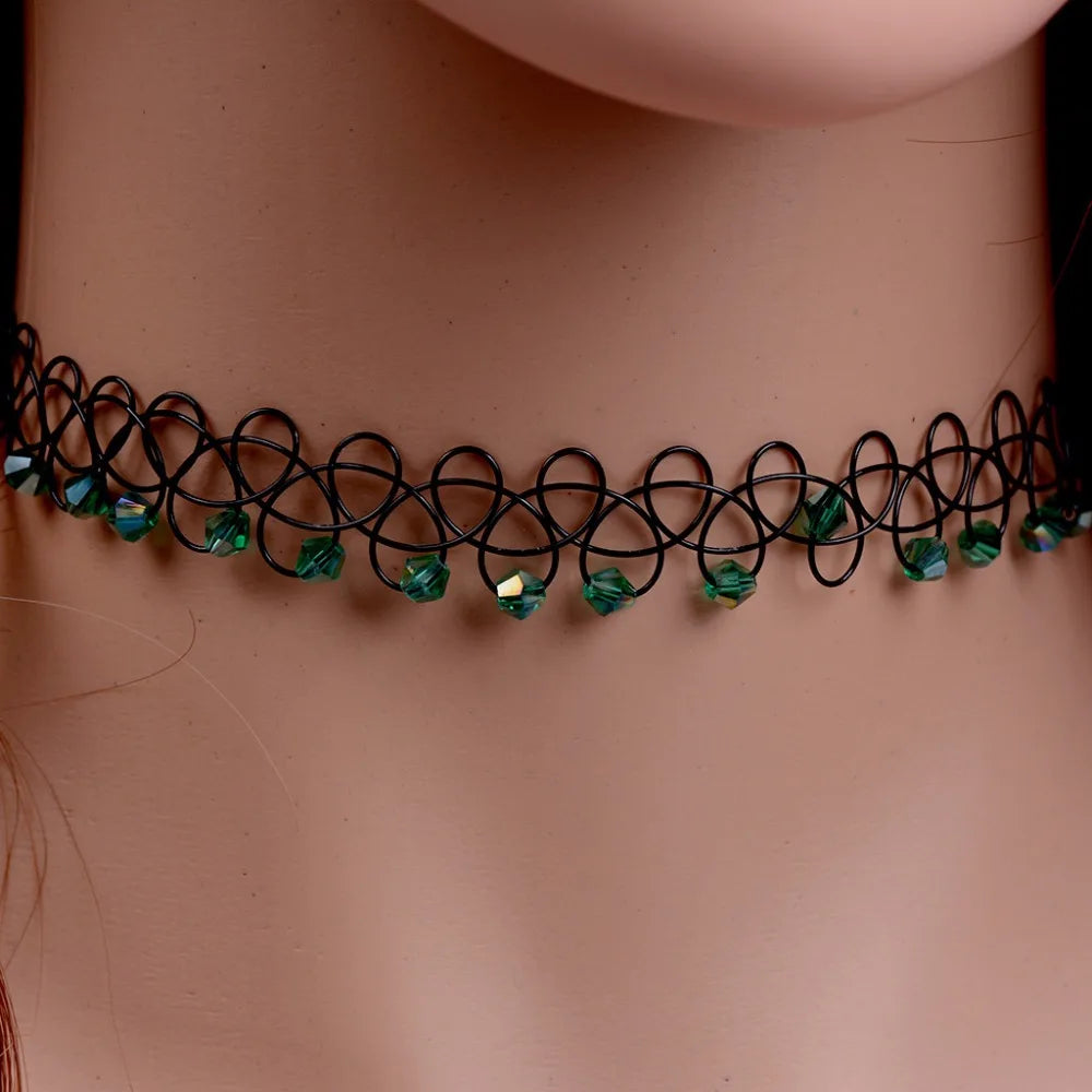 Vintage Stretch Tattoo Choker Necklaces Gothic Crystal Bea Necklace