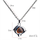 Mood Necklace Double Dolphin Heart Pendant Stainless Steel Chain