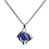 Mood Necklace Double Dolphin Heart Pendant Stainless Steel Chain