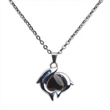 Mood Necklace Double Dolphin Heart Pendant Stainless Steel Chain