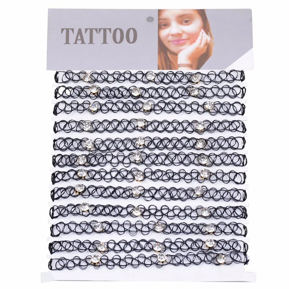 Vintage Stretch Tattoo Choker Necklaces Gothic Crystal Necklace
