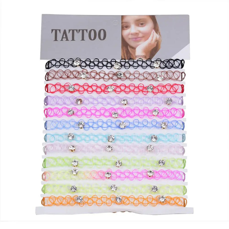 Vintage Stretch Tattoo Choker Necklaces Gothic Crystal Necklace