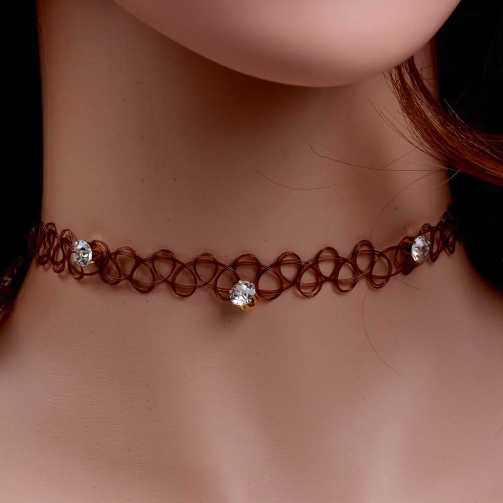 Vintage Stretch Tattoo Choker Necklaces Gothic Crystal Necklace