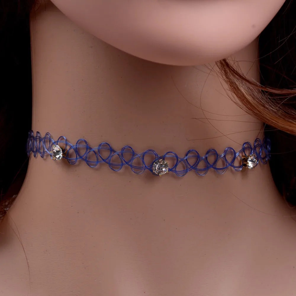 Vintage Stretch Tattoo Choker Necklaces Gothic Crystal Necklace