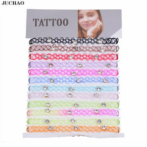 Vintage Stretch Tattoo Choker Necklaces Gothic Crystal Necklace