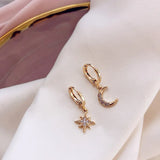 316L Stainless Steel Crystal Star Moon Earrings For Women
