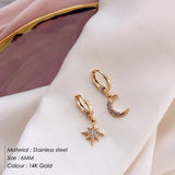 316L Stainless Steel Crystal Star Moon Earrings For Women
