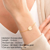 JUJIE Engraved Alphabet Bracelet 316L Stainless Steel Charm Bracelet