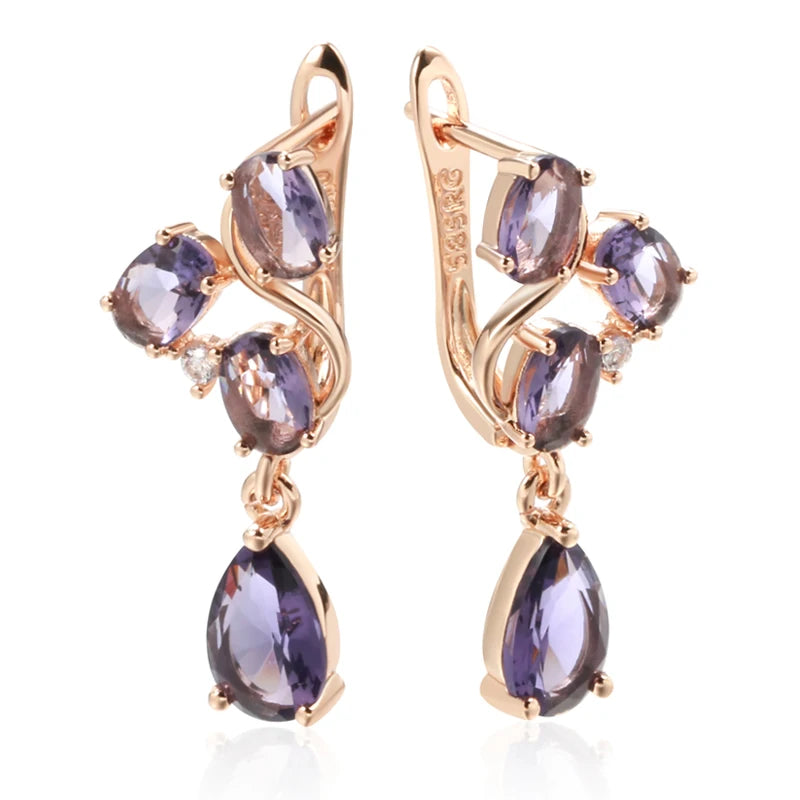 Purple Zircon Dangle Earrings for Wedding Jewelry Women