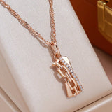 Vintage Hollow Chain Zircon Pendant 585 Geometric Necklace