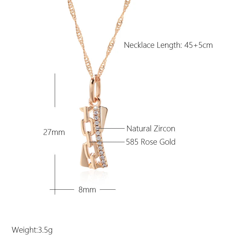 Vintage Hollow Chain Zircon Pendant 585 Geometric Necklace