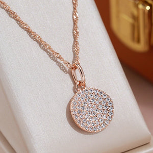 Zircon Coin Pendant Wave Chain Long Necklace
