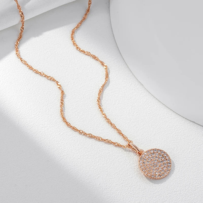 Zircon Coin Pendant Wave Chain Long Necklace
