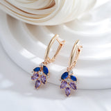 Leaf Shape Purple Zircon Long Pendant Earrings 585 Women Party Wedding Jewelry