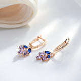 Leaf Shape Purple Zircon Long Pendant Earrings 585 Women Party Wedding Jewelry