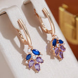 Leaf Shape Purple Zircon Long Pendant Earrings 585 Women Party Wedding Jewelry