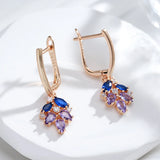 Leaf Shape Purple Zircon Long Pendant Earrings 585 Women Party Wedding Jewelry