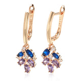 Leaf Shape Purple Zircon Long Pendant Earrings 585 Women Party Wedding Jewelry