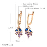 Leaf Shape Purple Zircon Long Pendant Earrings 585 Women Party Wedding Jewelry
