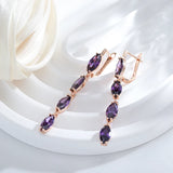 Geometric Purple Zircon Tassel Pendant Earrings 585 Women Long Dangle Jewelry