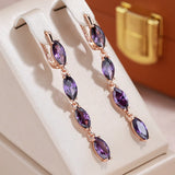 Geometric Purple Zircon Tassel Pendant Earrings 585 Women Long Dangle Jewelry