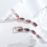 Geometric Purple Zircon Tassel Pendant Earrings 585 Women Long Dangle Jewelry