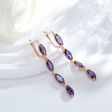Geometric Purple Zircon Tassel Pendant Earrings 585 Women Long Dangle Jewelry