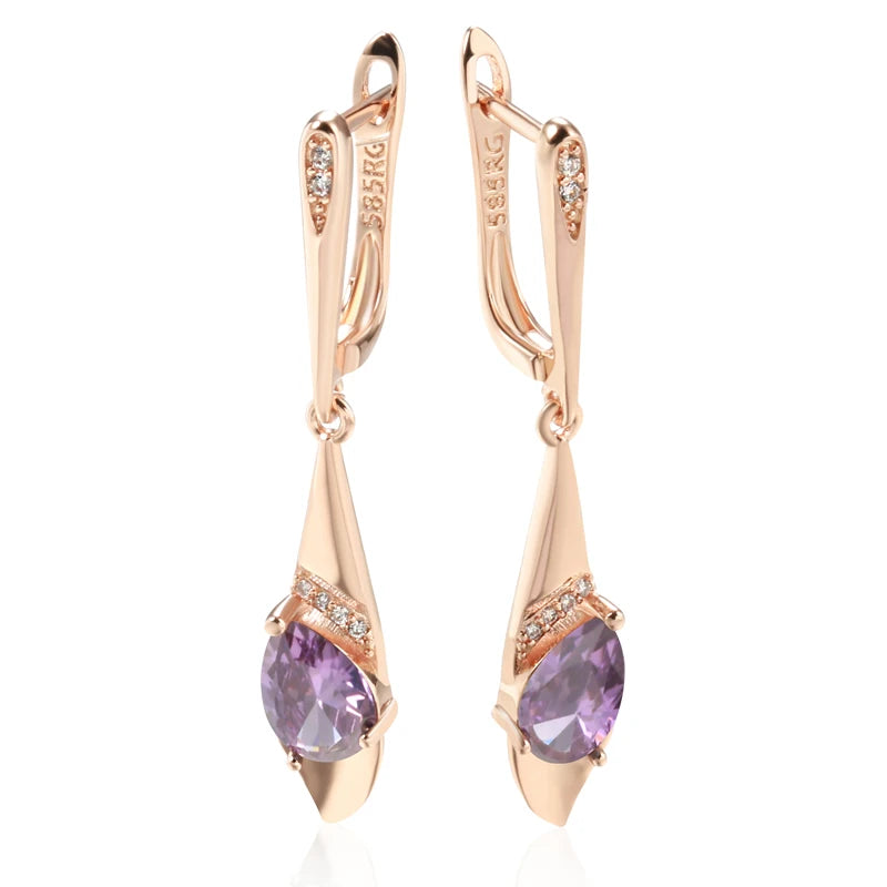 Purple Zircon Geometric Drop Earrings for Women