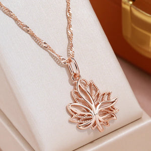 Smooth Maple Leaf Pendant 585 Plated Women Necklace Choker Chain Jewelry