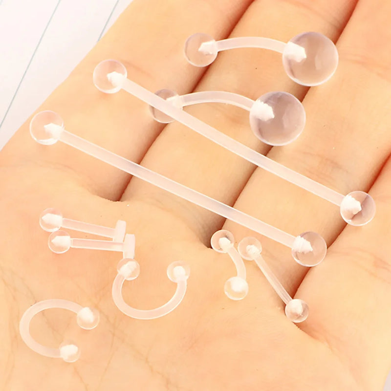 Flexible Acrylic Bioflex Retainer 16G 14G Nose Cartilage Stud Belly Button Rings