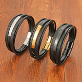 Punk Style Stainless Steel Bracelet Leather Male Bangles Men's Jewelry