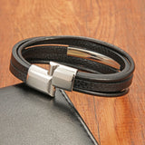 Punk Style Stainless Steel Bracelet Leather Male Bangles Men's Jewelry