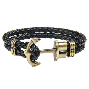 Navy Wind Pirate Alloy Metal Nylon Rope Bracelet Men