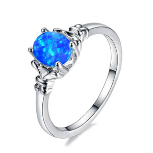 Boho Fire Opal Ring Silver Wedding Ring